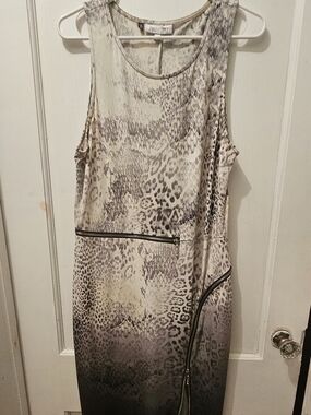 Jennifer Lopez Gray Ombre Animal Print Midi Dress